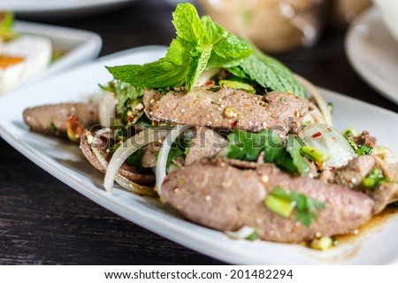 Spicy minced pig liver, Thai food