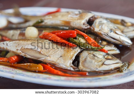 Stewed mackerel fish in sweet soup, Thai food