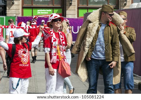 WROCLAW, POLAND - JUNE 8: The Polish fans in Fanzone before the Czech Republic Vs Russia game for Euro 2012 on June 8, 2012 in Wroclaw, Poland.