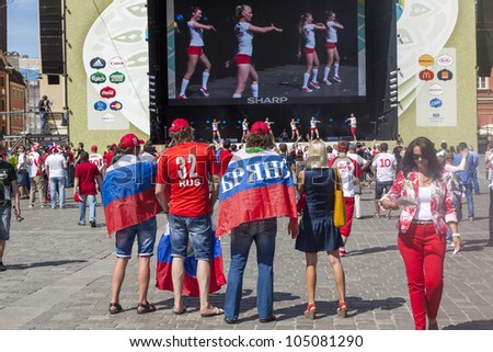 WROCLAW, POLAND - JUNE 8: The Polish, Czech and Russian fans in Fanzone before the Czech Republic Vs Russia game for Euro 2012 on June 8, 2012 in Wroclaw, Poland.