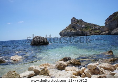 Blue lagoon with rocks on Sardinia island. Italy