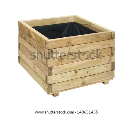 Wooden box for flowers isolated over white with clipping path.