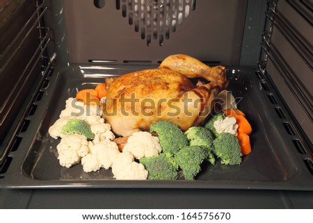 Roasted chicken with vegetables in the oven
