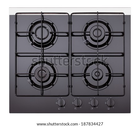 Black glass gas hob isolated on white