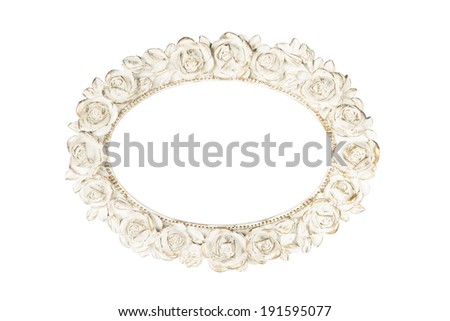 Oval picture frame with rose decor, clipping path included.