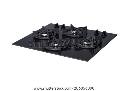 Black glass gas hob isolated on white with clipping path