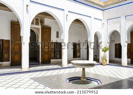 MARRAKESH, MOROCCO- AUGUST 24, 2014:  El Bahia Palace which is visited by tourists from world on 24 August 2014 in Marrakesh, Morocco. It is an example of Eastern Architecture from the 19th century.