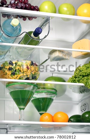 The inside of refrigerators. Full of fresh food refrigerator.