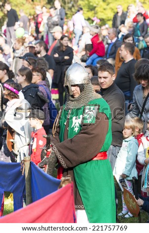 WROCLAW - OCTOBER 5: Enthusiasts of the old knights show their costumes and skills in a duel at the Cultural Center \