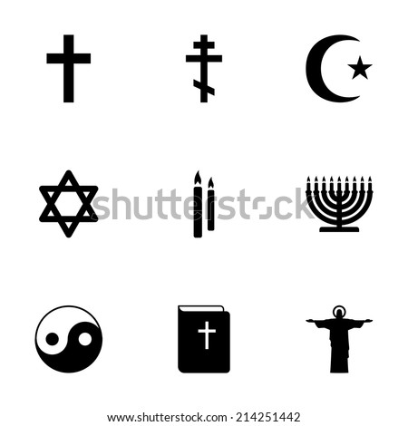 Vector black religion icons set on white background
