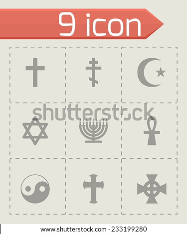 Vector religious symbols icon set on grey background