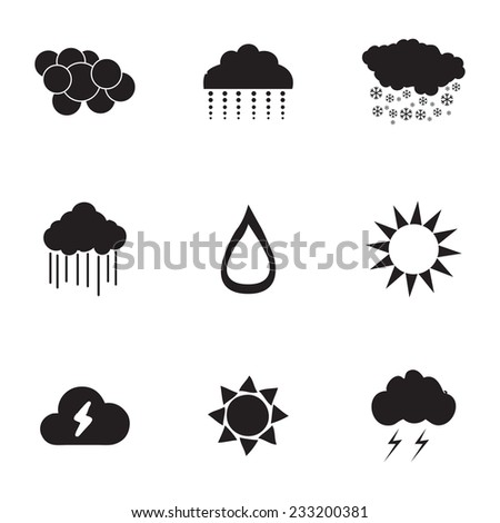 Vector black weather icons set on white background