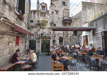 Split - Croatian - Dalmatia - August 24, 2014 Favourite bar, Cafe Teak, at the back of the Diocletian\'s Palace.
