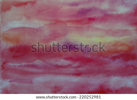 Abstract hand painted pink and purple watercolor atmospheric background