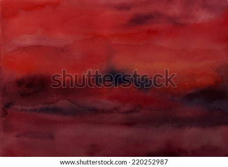 Abstract hand painted red and black watercolor atmospheric background