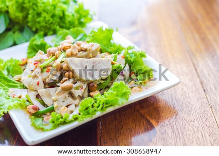The spicy pork salad Vietnam food- soft focus