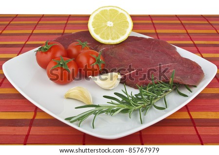 raw  horse meat in the plate