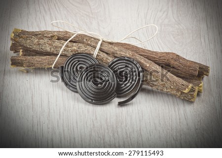 Licorice roots and licorice black on the white