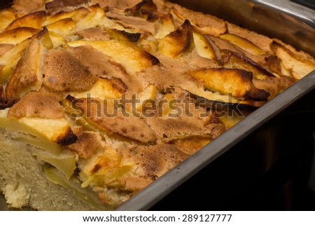 Close up Apple cake in the oven-tray pan from the oven
