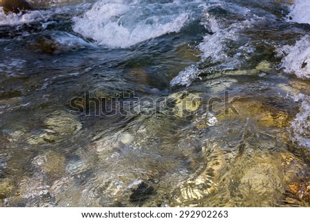 Close up of a waterfall stream during high water flow at springtime