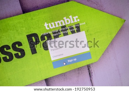 Ostersund, Sweden - May 14, 2014: Close up of tumblr website a computer screen.Tumblr is a microblogging platform and social networking website