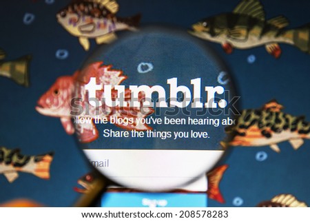 Ostersund, Sweden - August 2, 2014: Close up of tumblr website under a magnifying glass.Tumblr is a microblogging platform and a social networking website