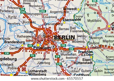 Berlin on a map closeup