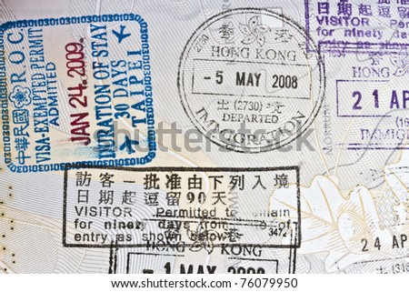 Background of immigration stamps on passport