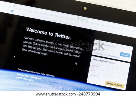 Ostersund, Sweden - Feb 1, 2015: Twitter website on an apple computer screen. Twitter is a free social networking and microblogging service