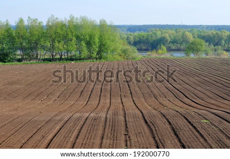 Spring arable land. rural landscape