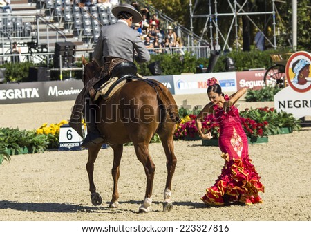 BARCELONA, SPAIN - OCTOBER 11: Flamenco Equestrian Exhibition at the 103rd CSIO event at the Real Club de Polo Barcelona, on October 11, 2014, in Barcelona, Spain.