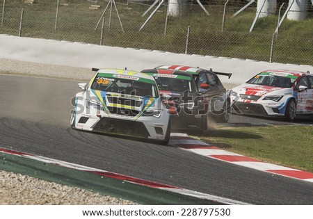 BARCELONA - NOVEMBER 2: Drivers fighting for the position at International GT Open at Catalunya Circuit on November 2, 2014 in Barcelona, Spain.