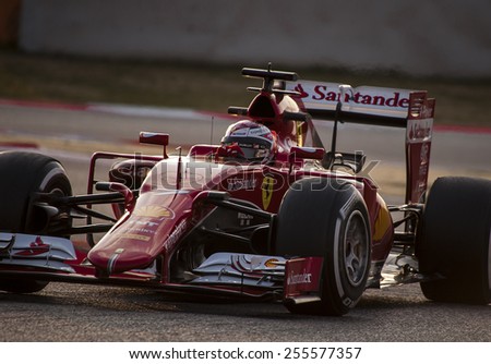 BARCELONA - FEBRUARY 19: Kimi Raikkonen of Ferrari at first day of Formula One Test Days at Catalunya Circuit on February 19, 2015 in Barcelona, Spain.