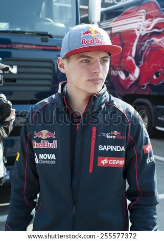 BARCELONA - FEBRUARY 20: Max Verstappen of Toro Rosso at second day of Formula One Test Days at Catalunya Circuit on February 20, 2015 in Barcelona, Spain.