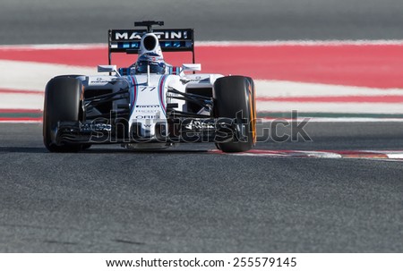BARCELONA - FEBRUARY 22: Valteri Bottas of Willaims at fourth day of Formula One Test Days at Catalunya Circuit on February 22, 2015 in Barcelona, Spain.