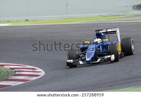 BARCELONA - FEBRUARY 28: MArcus Ericsson of Sauber at third day of Formula One Test Days at Catalunya Circuit on February 28, 2015 in Barcelona, Spain.