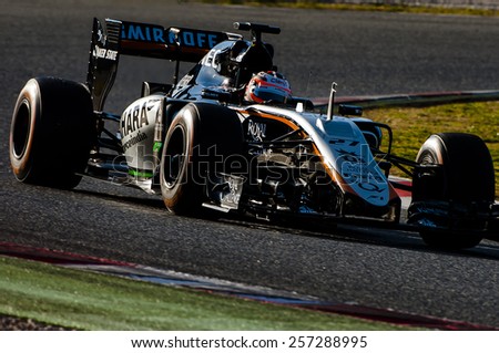 BARCELONA - FEBRUARY 27: Nico Hulkneberg of Force India at second day of Formula One Test Days at Catalunya Circuit on February 27, 2015 in Barcelona, Spain.