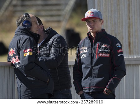 BARCELONA - FEBRUARY 28: MAx Verstappen of Toro Rosso at third day of Formula One Test Days at Catalunya Circuit on February 28, 2015 in Barcelona, Spain.