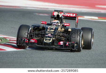 BARCELONA - FEBRUARY 27: Pastor Maldonado of Lotus at second day of Formula One Test Days at Catalunya Circuit on February 27, 2015 in Barcelona, Spain.