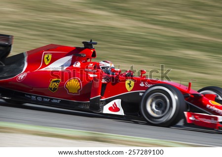 BARCELONA - FEBRUARY 28: Kimi Raikkonen of Ferrari at third day of Formula One Test Days at Catalunya Circuit on February 28, 2015 in Barcelona, Spain.