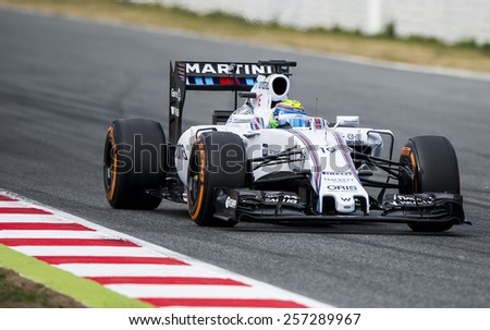 BARCELONA - FEBRUARY 26: Felipe Massa of Williams at first day of Formula One Test Days at Catalunya Circuit on February 26, 2015 in Barcelona, Spain.