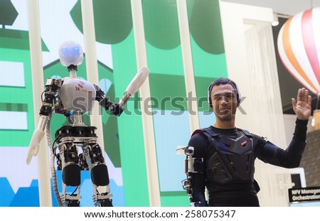 BARCELONA, SPAIN - MARCH 2, 2015: Mobile World Congress 2015. SK Telecom Robot at SK Telecom Stand of the Mobile World Congress 2015.