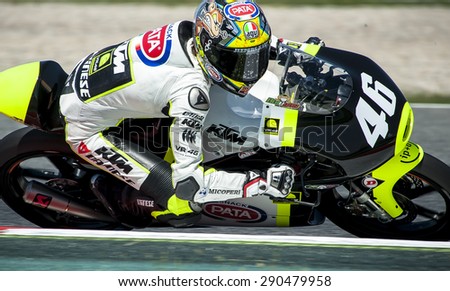 BARCELONA - JUNE 20: Nicolo Bulega of Moto 3 at FIM CEV Repsol European Championship at Catalunya Circuit on June 20, 2015, Barcelona, Spain.