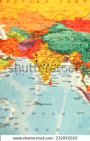 Asia Map, selective focus - India