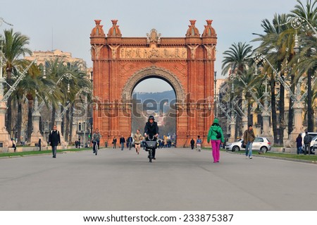 BARCELONA - 09: Arc de Triomf the grand entrance to the Parc de la Ciutadella on March 09.2014 in Barcelona, Spain.
