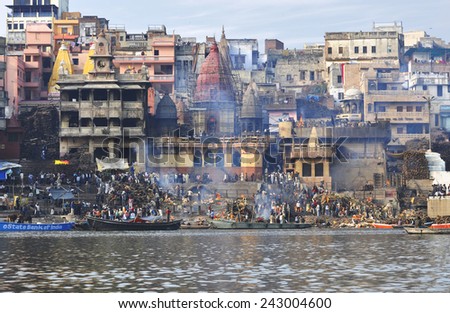 VARANASI - JAN 04: Morning at Ganga River in Varanasi on January 04.2015 in India.