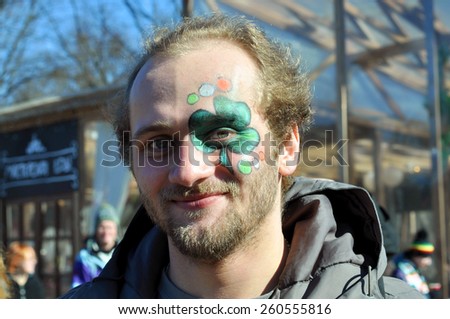 MOSCOW - MAR 14: Smiling guy during St Patrick\'s day party in Moscow on March 14. 2015 in Russia