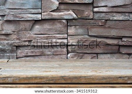 Stone grey wall and empty shelf (interior of the kitchen or dining room)