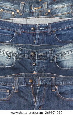 It is a close up of jeans pile.
