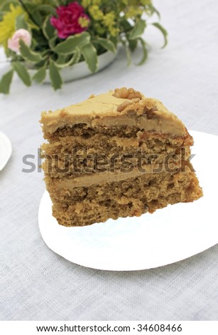 a large slice of gorgeous home-made coffee and walnut cake